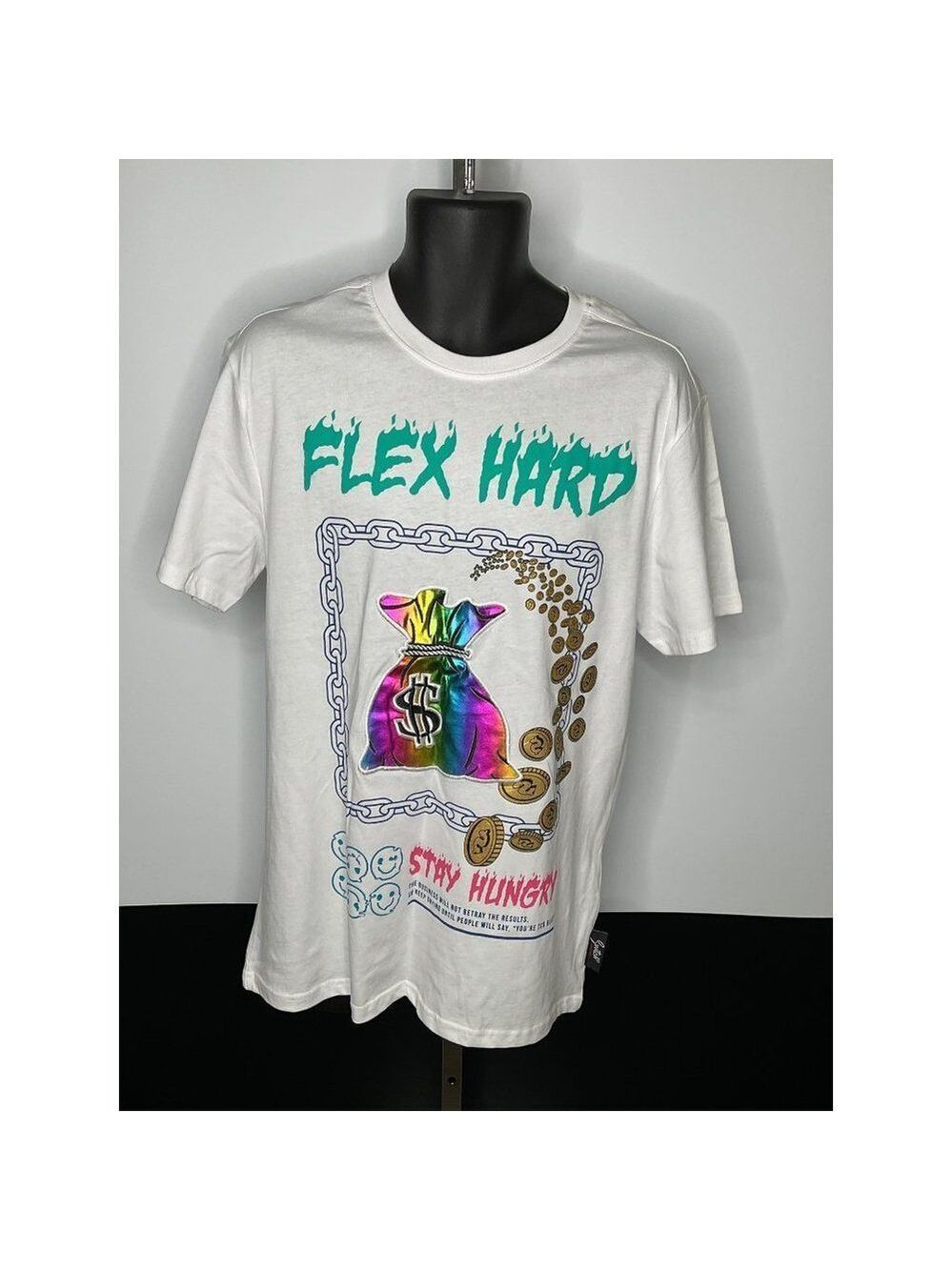 𝅺SWITCH Remarkable Mens White FLEX HARD Short Sleeve T Shirt Large Streetwear